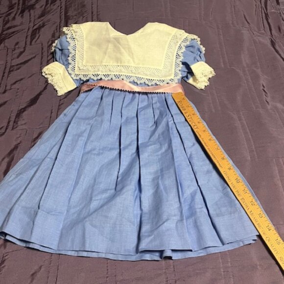 Girls VTG Cotton Blend Easter Dress Double Lace Collars Sleeves Pink Sash Size 4 - Picture 4 of 14